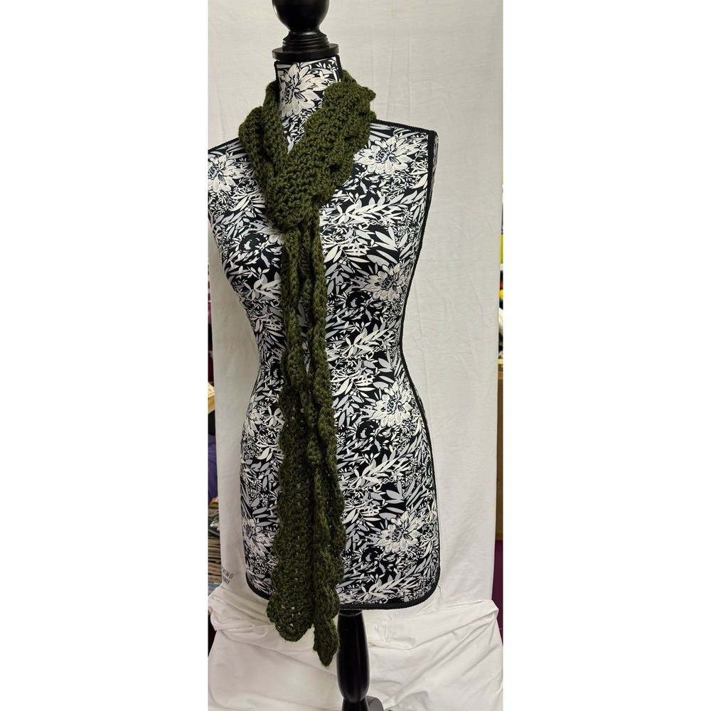 Scarf Extra Long Crochet Handcrafted Shell Pattern Forrest Green New Wom…